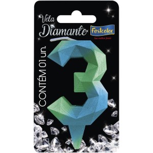 Vela Diamante Azul Verde Nº3 Com 10 Unidades