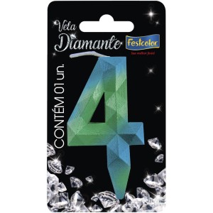 Vela Diamante Azul Verde Nº4 Com 10 Unidades