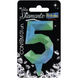 Vela Diamante Azul Verde Nº5 Com 10 Unidades