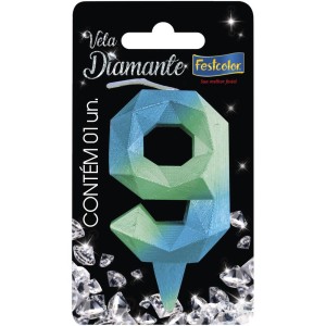 Vela Diamante Azul Verde Nº9 10 Unidades-108738-52507