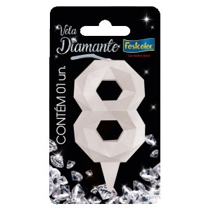 Vela Diamante Branca Nº8 Com 10 Unidades-109867-61619