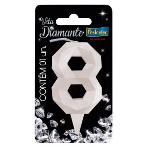 Vela Diamante Branca Nº8 Com 10 Unidades