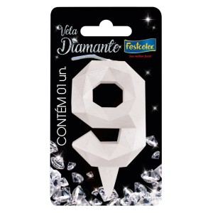 Vela Diamante Branca Nº9 Com 10 Unidades