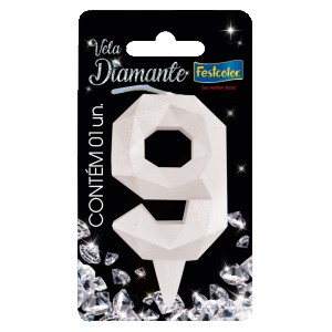 Vela Diamante Branca Nº9 Com 10 Unidades-109868-67799