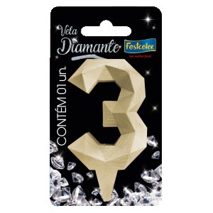 Vela Diamante Ouro Nº3 Com 10 Unidades-109847-71615