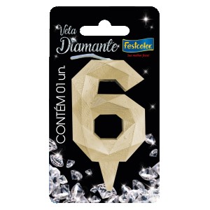 Vela Diamante Ouro Nº6 Com 10 Unidades-109850-17062