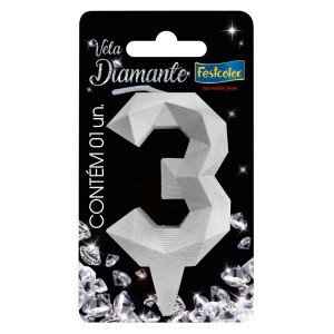 Vela Diamante Prata Nº3 Com 10 Unidades-109825-38065