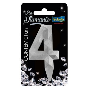 Vela Diamante Prata Nº4 Com 10 Unidades