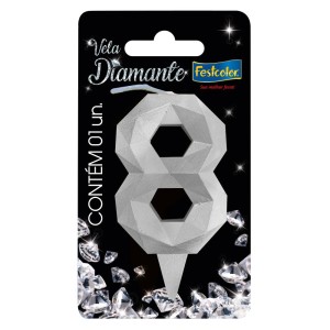 Vela Diamante Prata Nº8 Com 10 Unidades