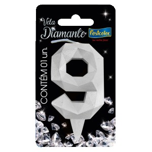 Vela Diamante Prata Nº9 Com 10 Unidades-109831-45295