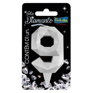 Vela Diamante Prata Nº9 Com 10 Unidades-109831-60849