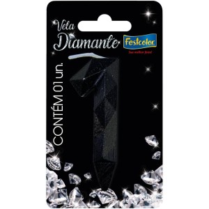 Vela Diamante Preta Nº1 Com 10 Unidades