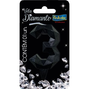 Vela Diamante Preta Nº3 Com 10 Unidades-109873-76364