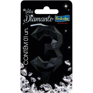 Vela Diamante Preta Nº3 Com 10 Unidades-109873-87446