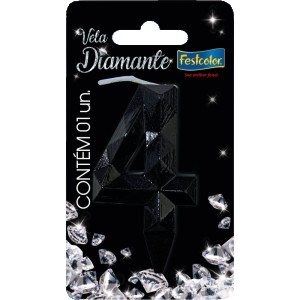 Vela Diamante Preta Nº4 Com 10 Unidades-109874-24589