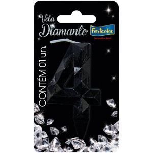 Vela Diamante Preta Nº4 Com 10 Unidades