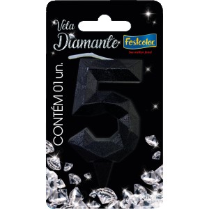 Vela Diamante Preta Nº5 Com 10 Unidades-109875-36438