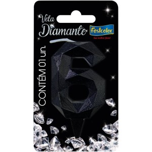 Vela Diamante Preta Nº6 Com 10 Unidades