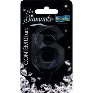 Vela Diamante Preta Nº6 Com 10 Unidades-109876-89707