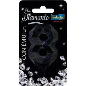 Vela Diamante Preta Nº8 Com 10 Unidades-109878-29511