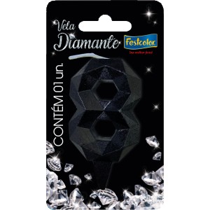 Vela Diamante Preta Nº8 Com 10 Unidades-109878-39638