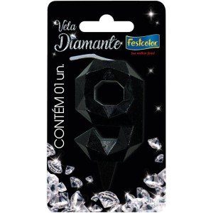 Vela Diamante Preta Nº9 Com 10 Unidades-109879-33352