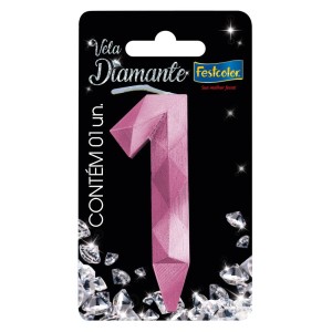 Vela Diamante Rosa Nº1 Com 10 Unidades-109834-46540