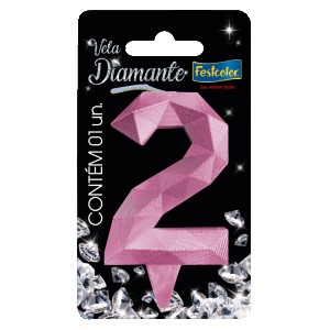 Vela Diamante Rosa Nº2 Com 10 Unidades-109835-31162