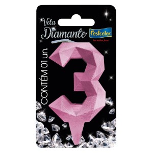 Vela Diamante Rosa Nº3 Com 10 Unidades