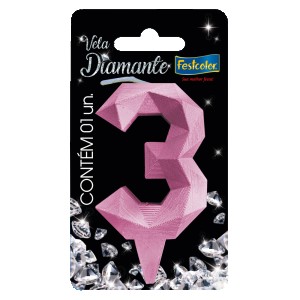 Vela Diamante Rosa Nº3 Com 10 Unidades-109836-96882