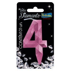 Vela Diamante Rosa Nº4 Com 10 Unidades-109837-19040