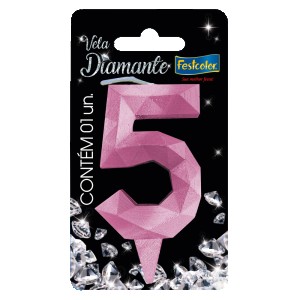 Vela Diamante Rosa Nº5 Com 10 Unidades-109838-24456