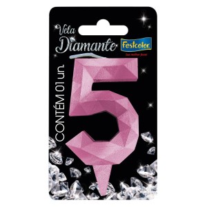 Vela Diamante Rosa Nº5 Com 10 Unidades-109838-43192