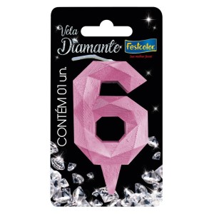 Vela Diamante Rosa Nº6 Com 10 Unidades