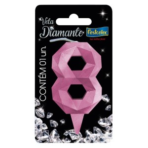 Vela Diamante Rosa Nº8 Com 10 Unidades