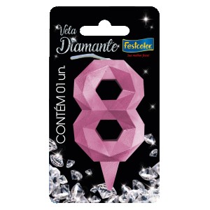 Vela Diamante Rosa Nº8 Com 10 Unidades-109841-33574