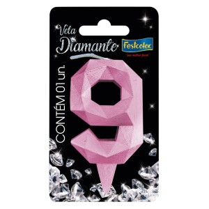 Vela Diamante Rosa Nº9 Com 10 Unidades-109842-11236