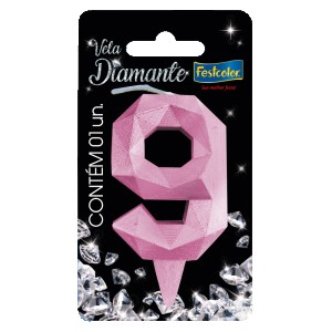 Vela Diamante Rosa Nº9 Com 10 Unidades-109842-70778