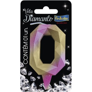 Vela Diamante Rosa Dourada N 0 Com 10 Unidades-108762-86402