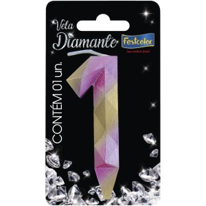 Vela Diamante Rosa Dourada Nº1 10 Unidades-108763-13315