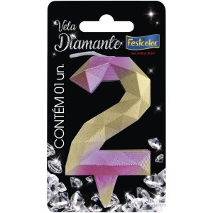 Vela Diamante Rosa Dourada Nº2 10 Unidades-108764-56622