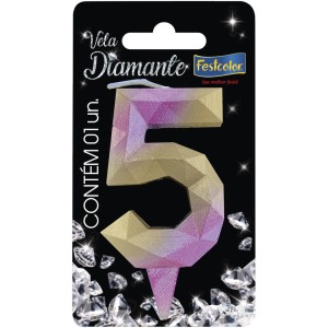 Vela Diamante Rosa Dourada Nº5 Com 10 Unidades