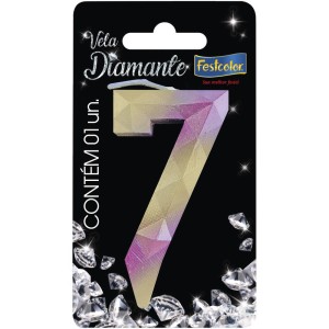 Vela Diamante Rosa Dourada Nº7 Com 10 Unidades