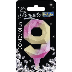 Vela Diamante Rosa Dourada Nº9 10 Unidades-108771-13852