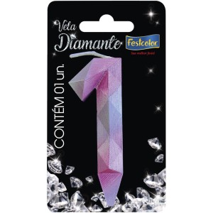 Vela Diamante Rosa Prateada Nº1 Com 10 Unidades