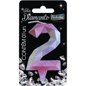 Vela Diamante Rosa Prateada Nº2 Com 10 Unidades