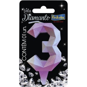 Vela Diamante Rosa Prateada Nº3 Com 10 Unidades