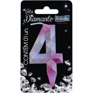 Vela Diamante Rosa Prateada Nº4 Com 10 Unidades