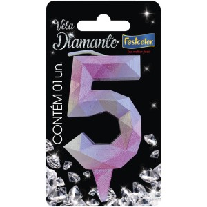 Vela Diamante Rosa Prateada Nº5 Com 10 Unidades