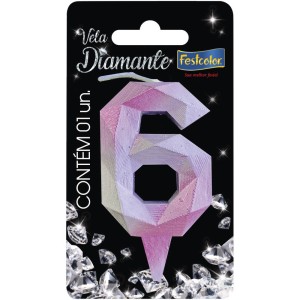 Vela Diamante Rosa Prateada Nº6 Com 10 Unidades